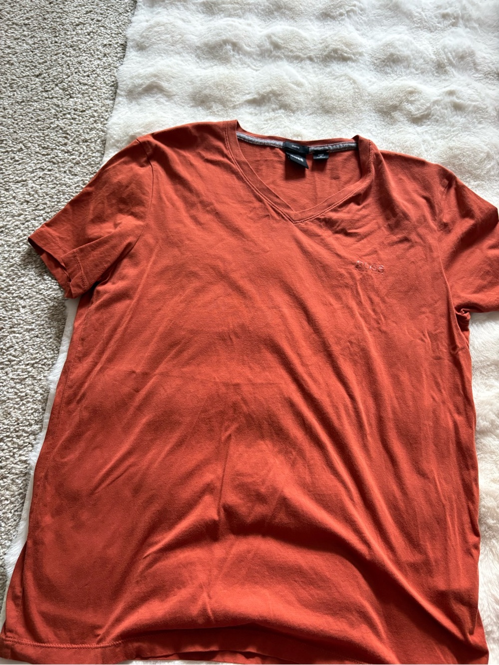Boss Slim Fit V-Neck Tee in Burnt Orange